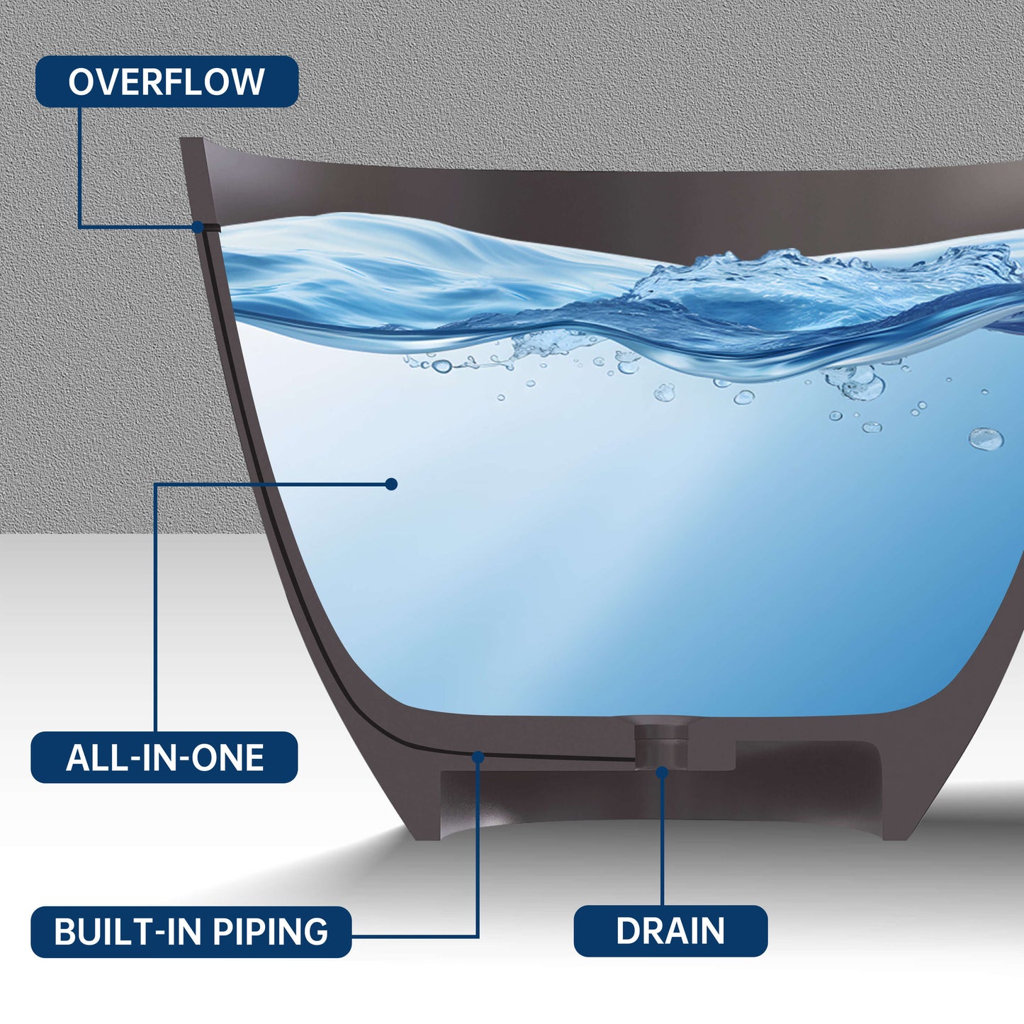 Medunjess 61'' Freestanding Soaking Solid Surface Bathtub,Brown