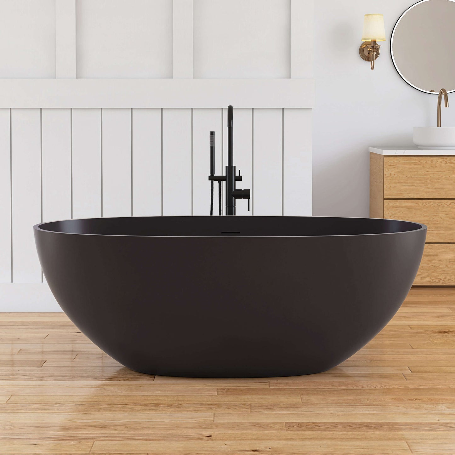 Medunjess 61'' Freestanding Soaking Solid Surface Bathtub,Brown