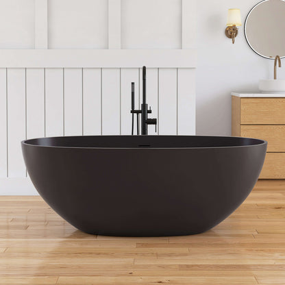 Medunjess 61'' Freestanding Soaking Solid Surface Bathtub,Brown