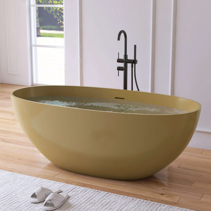 Medunjess 61'' Freestanding Soaking Solid Surface Bathtub,Camel