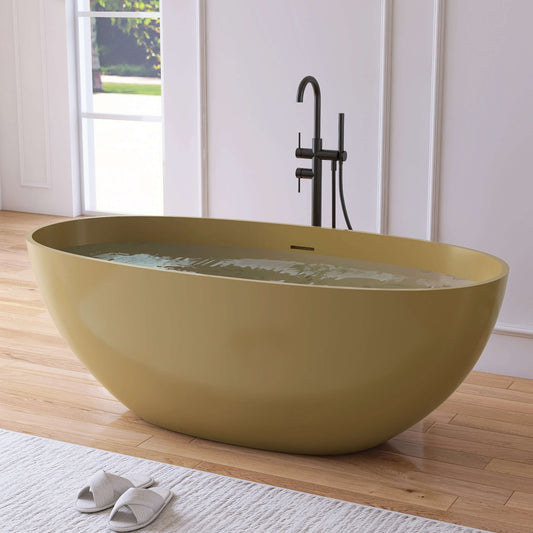 Medunjess 61'' Freestanding Soaking Solid Surface Bathtub,Camel