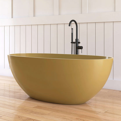 Medunjess 61" Freestanding Soaking Solid Surface Bathtub,Camel