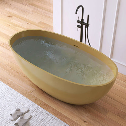 Medunjess 61'' Freestanding Soaking Solid Surface Bathtub,Camel