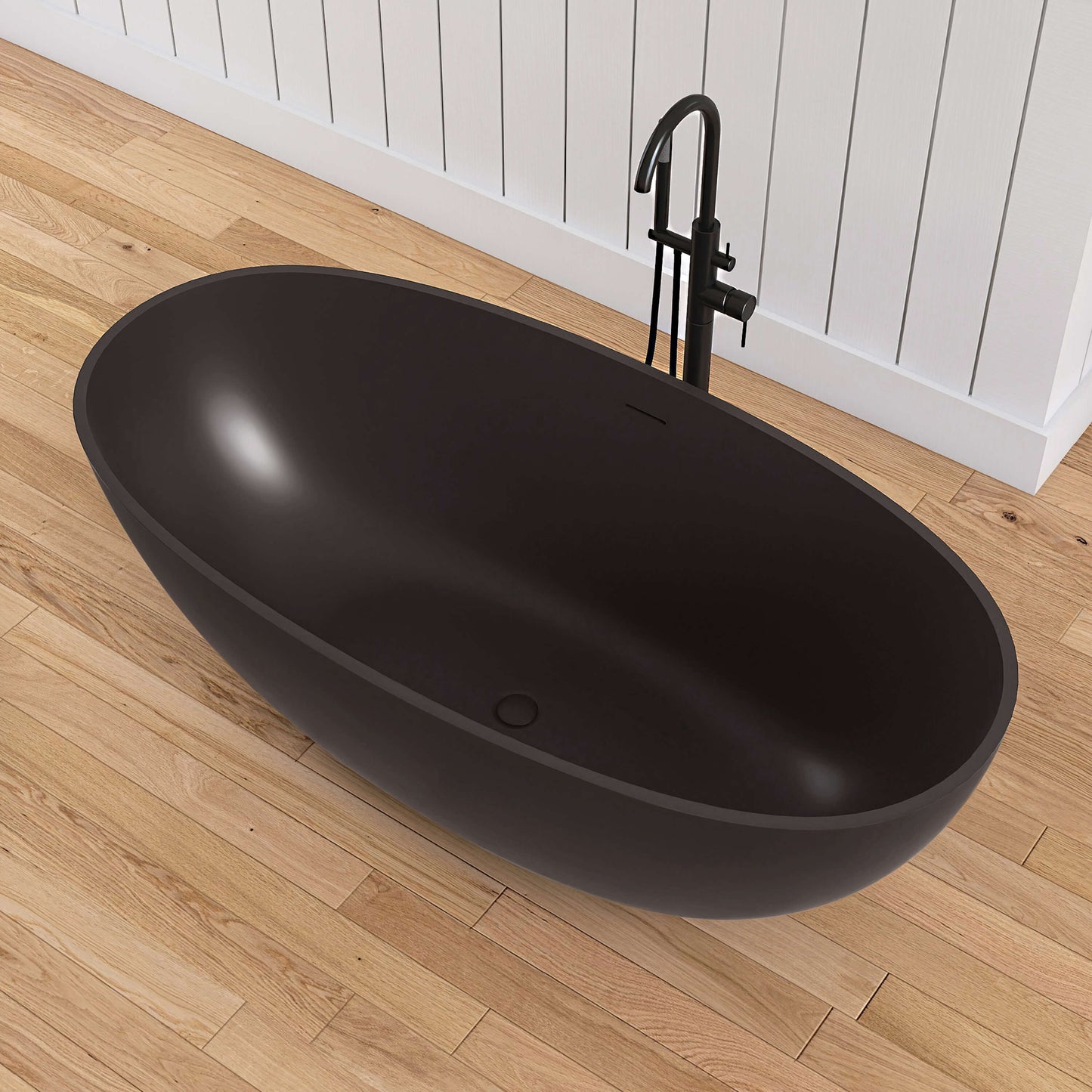 Medunjess 61'' Freestanding Soaking Solid Surface Bathtub,Brown