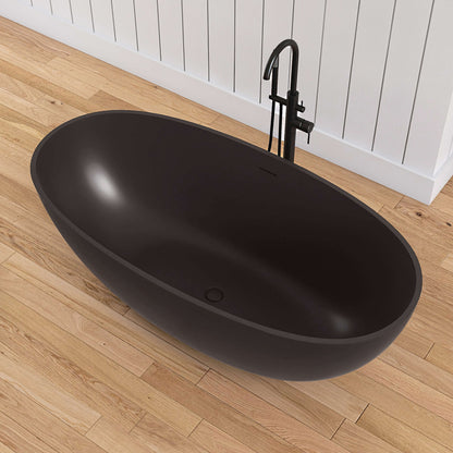 Medunjess 61'' Freestanding Soaking Solid Surface Bathtub,Brown