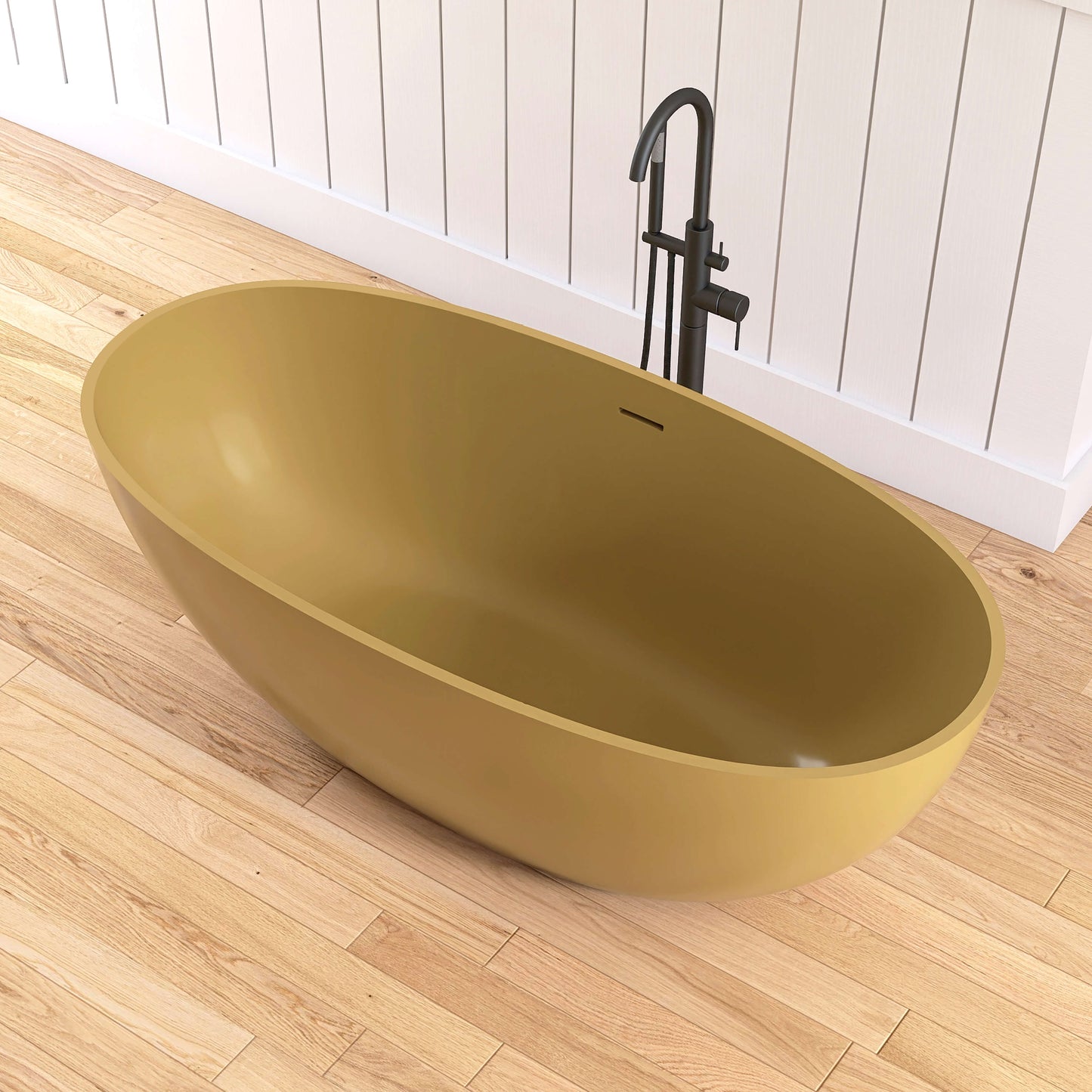 Medunjess 61" Freestanding Soaking Solid Surface Bathtub,Camel