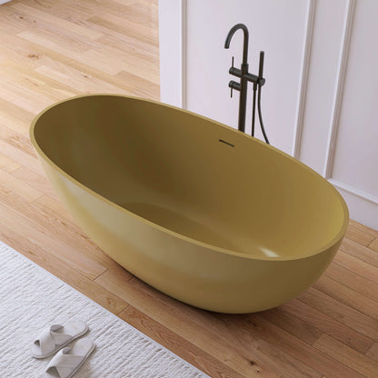 Medunjess 61'' Freestanding Soaking Solid Surface Bathtub,Camel