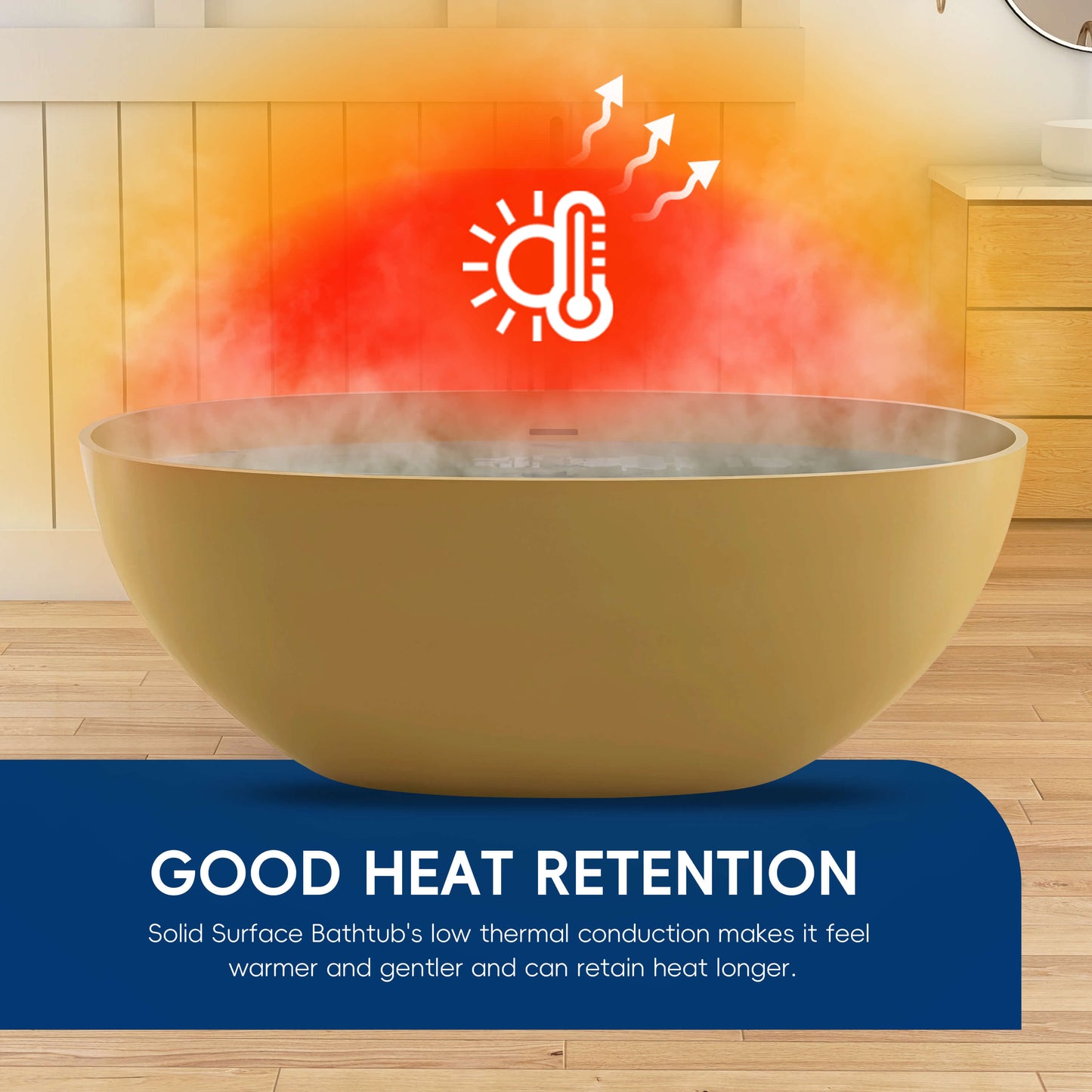 Medunjess 61" Freestanding Soaking Solid Surface Bathtub,Camel