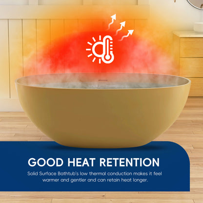 Medunjess 61" Freestanding Soaking Solid Surface Bathtub,Camel