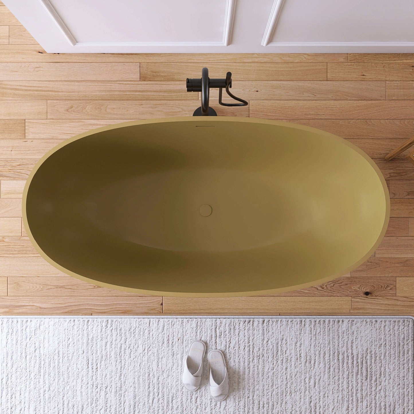 Medunjess 61'' Freestanding Soaking Solid Surface Bathtub,Camel