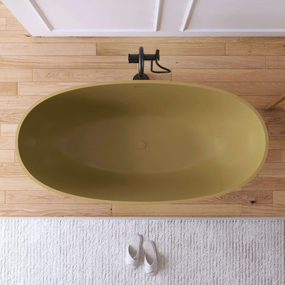 Medunjess 61'' Freestanding Soaking Solid Surface Bathtub,Camel