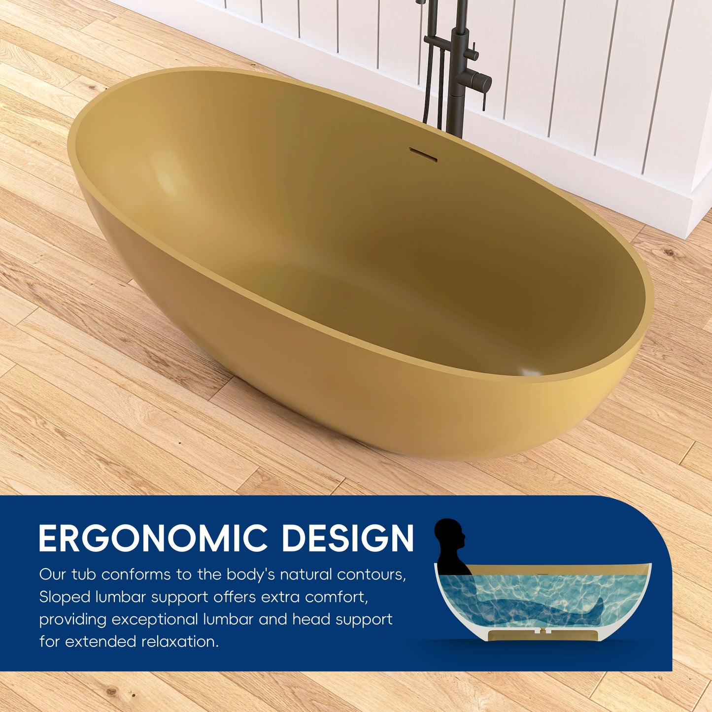 Medunjess 61" Freestanding Soaking Solid Surface Bathtub,Camel