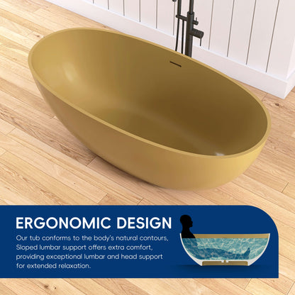 Medunjess 61" Freestanding Soaking Solid Surface Bathtub,Camel
