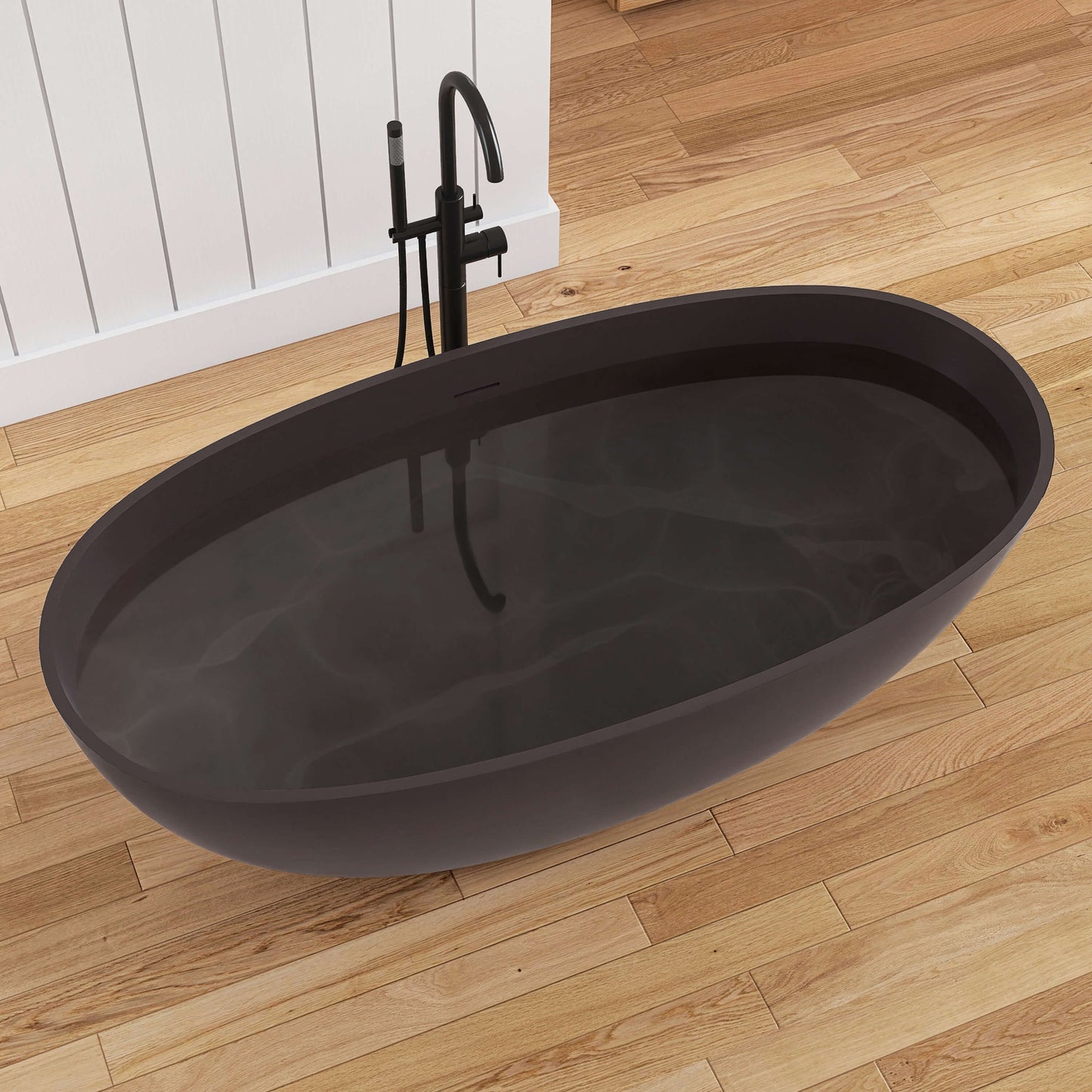 Medunjess 61'' Freestanding Soaking Solid Surface Bathtub,Brown