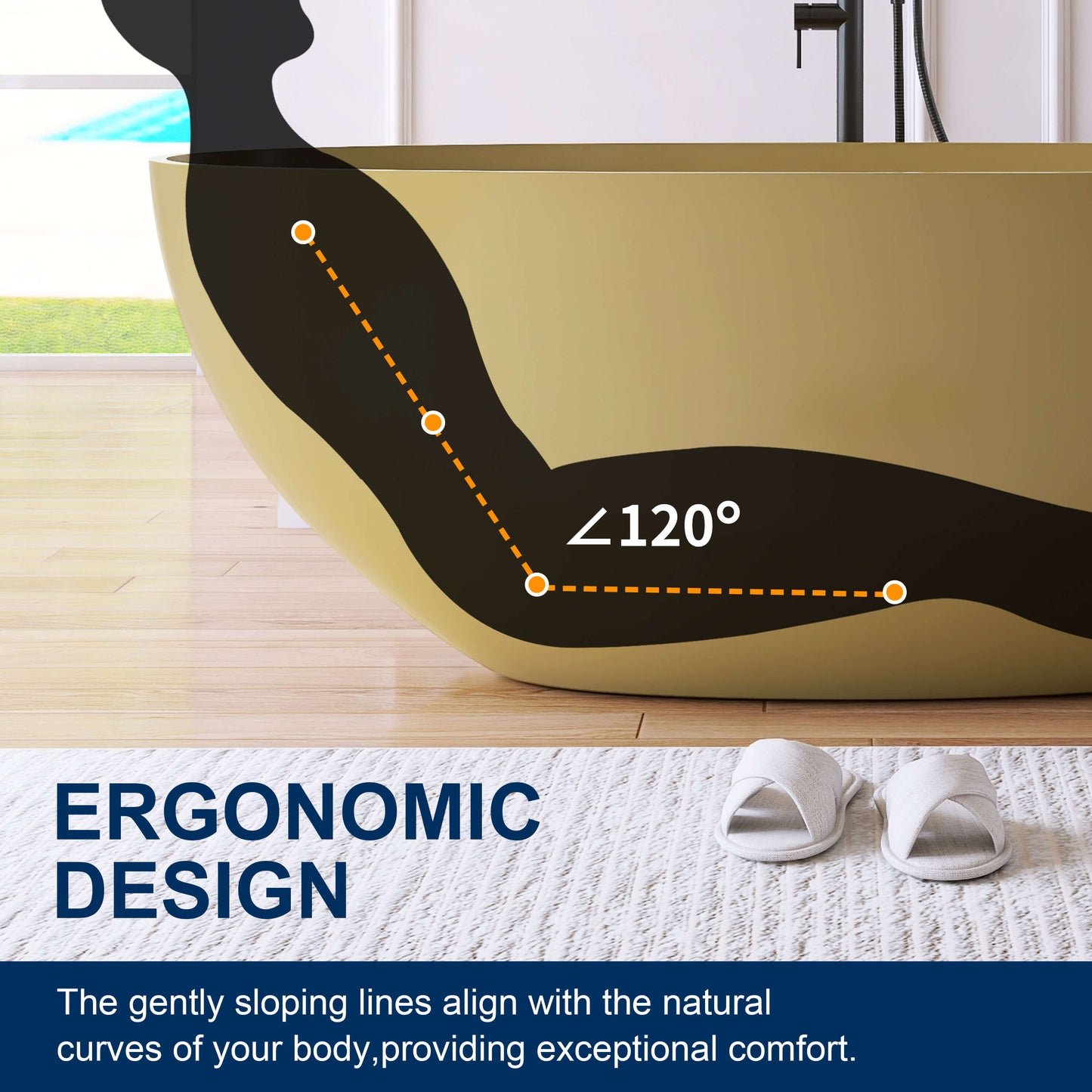 Medunjess 61'' Freestanding Soaking Solid Surface Bathtub,Camel