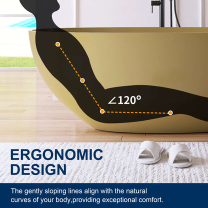 Medunjess 61'' Freestanding Soaking Solid Surface Bathtub,Camel