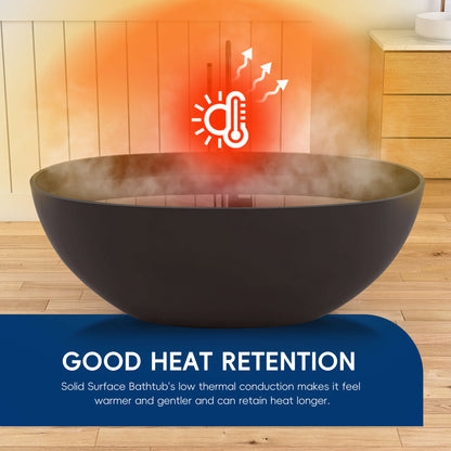 Medunjess 61'' Freestanding Soaking Solid Surface Bathtub,Brown