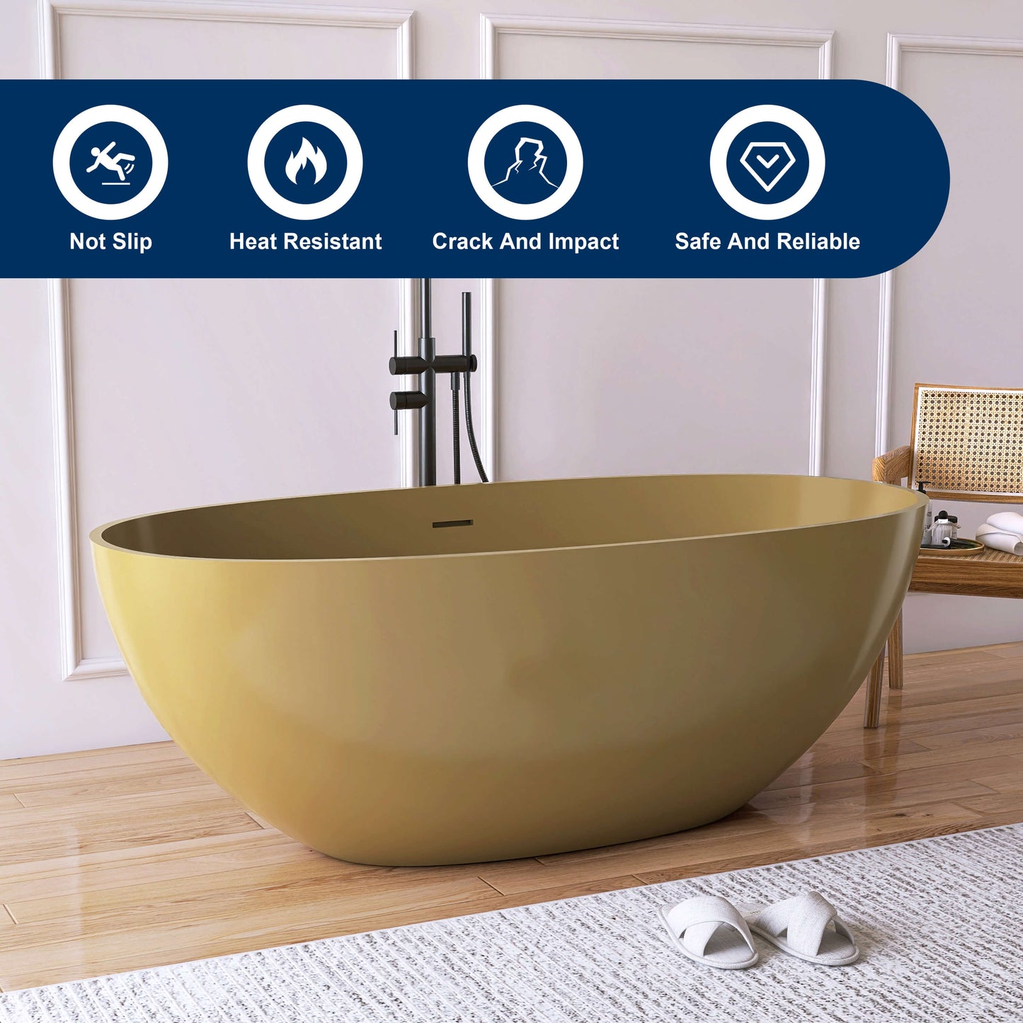 Medunjess 61'' Freestanding Soaking Solid Surface Bathtub,Camel