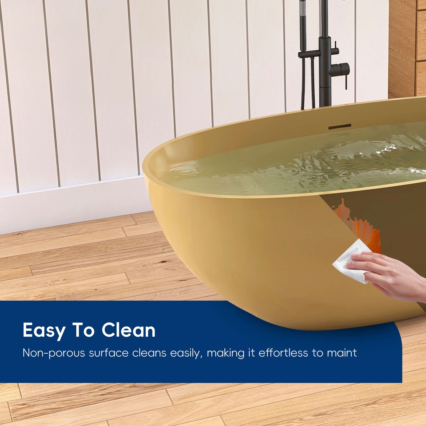 Medunjess 61" Freestanding Soaking Solid Surface Bathtub,Camel