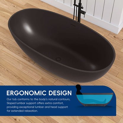 Medunjess 61'' Freestanding Soaking Solid Surface Bathtub,Brown