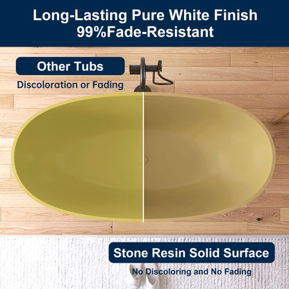 Medunjess 61'' Freestanding Soaking Solid Surface Bathtub,Camel