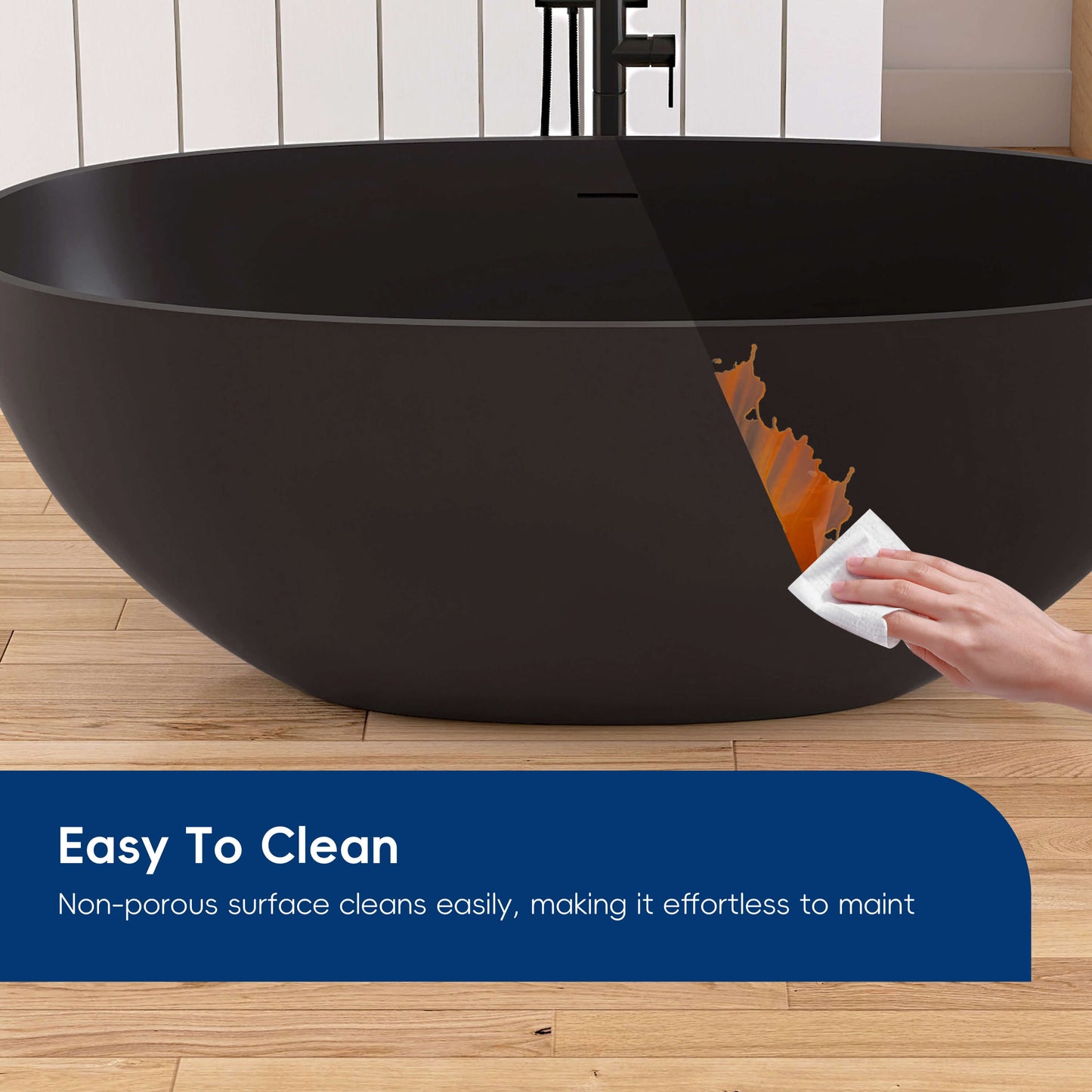 Medunjess 61'' Freestanding Soaking Solid Surface Bathtub,Brown