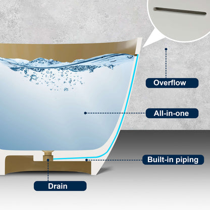 Medunjess 61'' Freestanding Soaking Solid Surface Bathtub,Camel