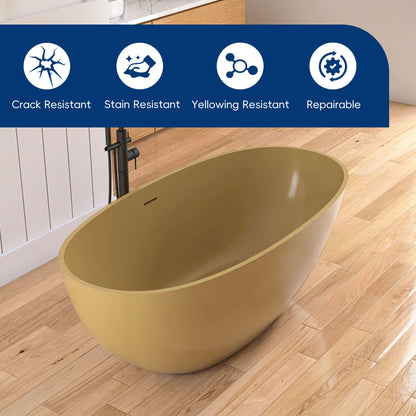 Medunjess 61" Freestanding Soaking Solid Surface Bathtub,Camel
