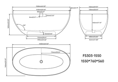 Medunjess 61" Freestanding Solid Surface Stone Resin Soaking Bathtub