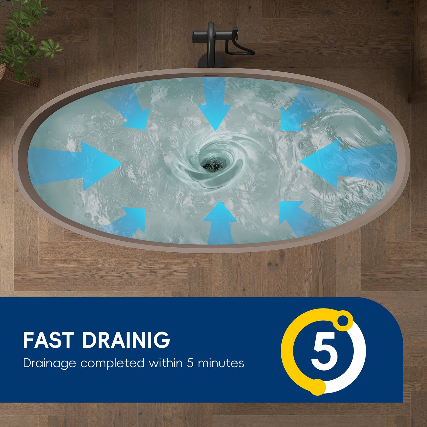 Medunjess 65" Grey-Coffee Oval Luxury Freestanding Solid Surface Resin Stone Soaking Tub