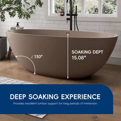 Medunjess 65" Grey-Coffee Oval Luxury Freestanding Solid Surface Resin Stone Soaking Tub