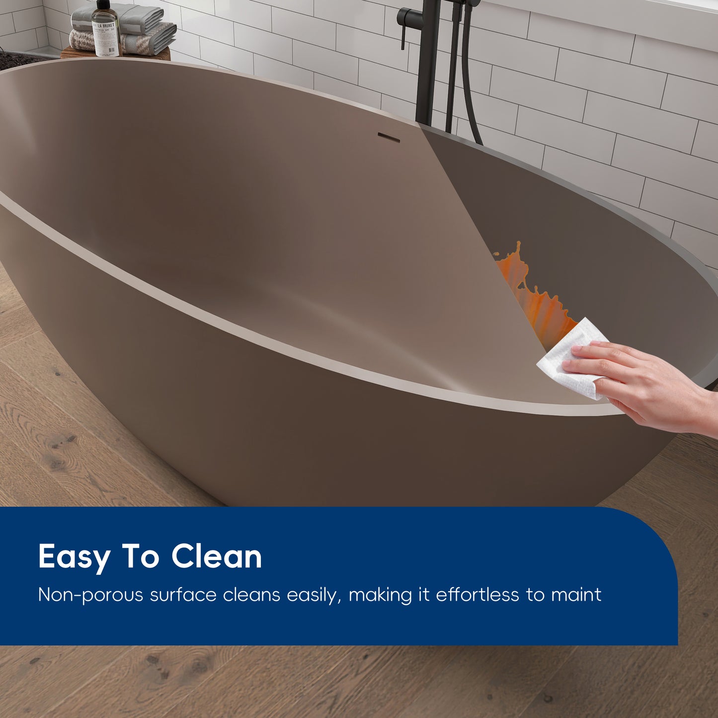 Medunjess 65" Grey-Coffee Oval Luxury Freestanding Solid Surface Resin Stone Soaking Tub
