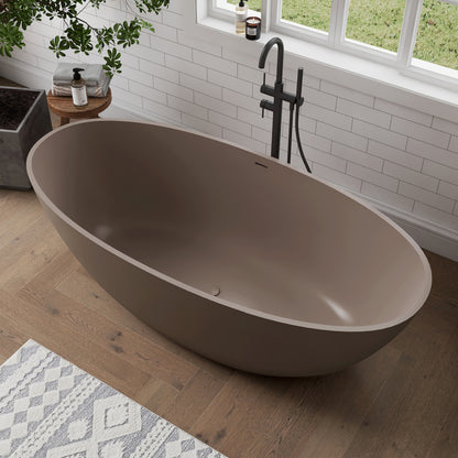 Medunjess 65" Grey-Coffee Oval Luxury Freestanding Solid Surface Resin Stone Soaking Tub