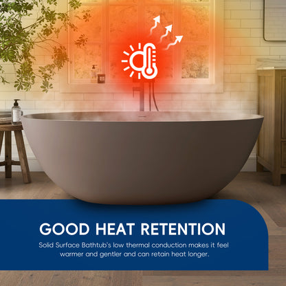 Medunjess 65" Grey-Coffee Oval Luxury Freestanding Solid Surface Resin Stone Soaking Tub
