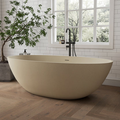 Medunjess 65" Milk coffee Granules Oval Luxury Freestanding Solid Surface Resin Stone Soaking Tub