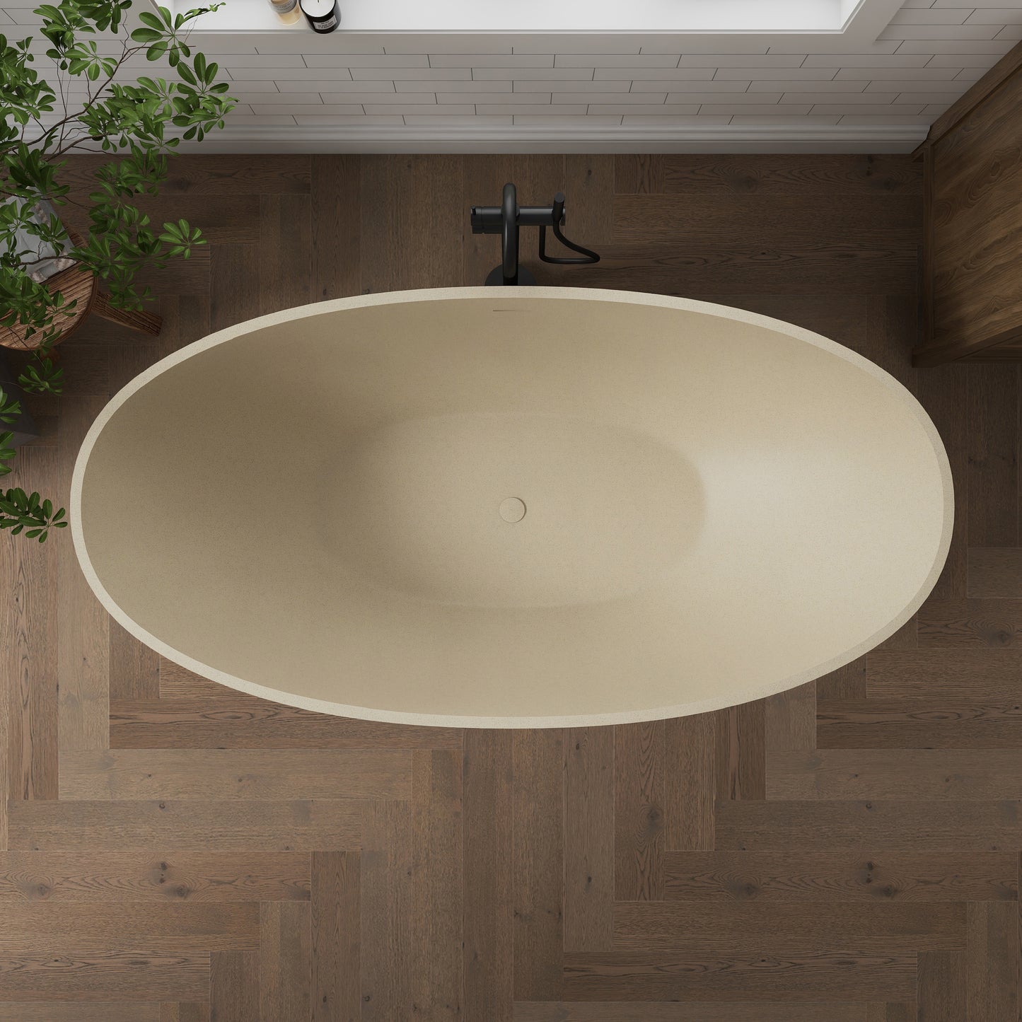 Medunjess 65" Milk coffee Granules Oval Luxury Freestanding Solid Surface Resin Stone Soaking Tub