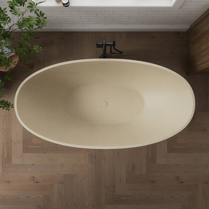 Medunjess 65" Milk coffee Granules Oval Luxury Freestanding Solid Surface Resin Stone Soaking Tub
