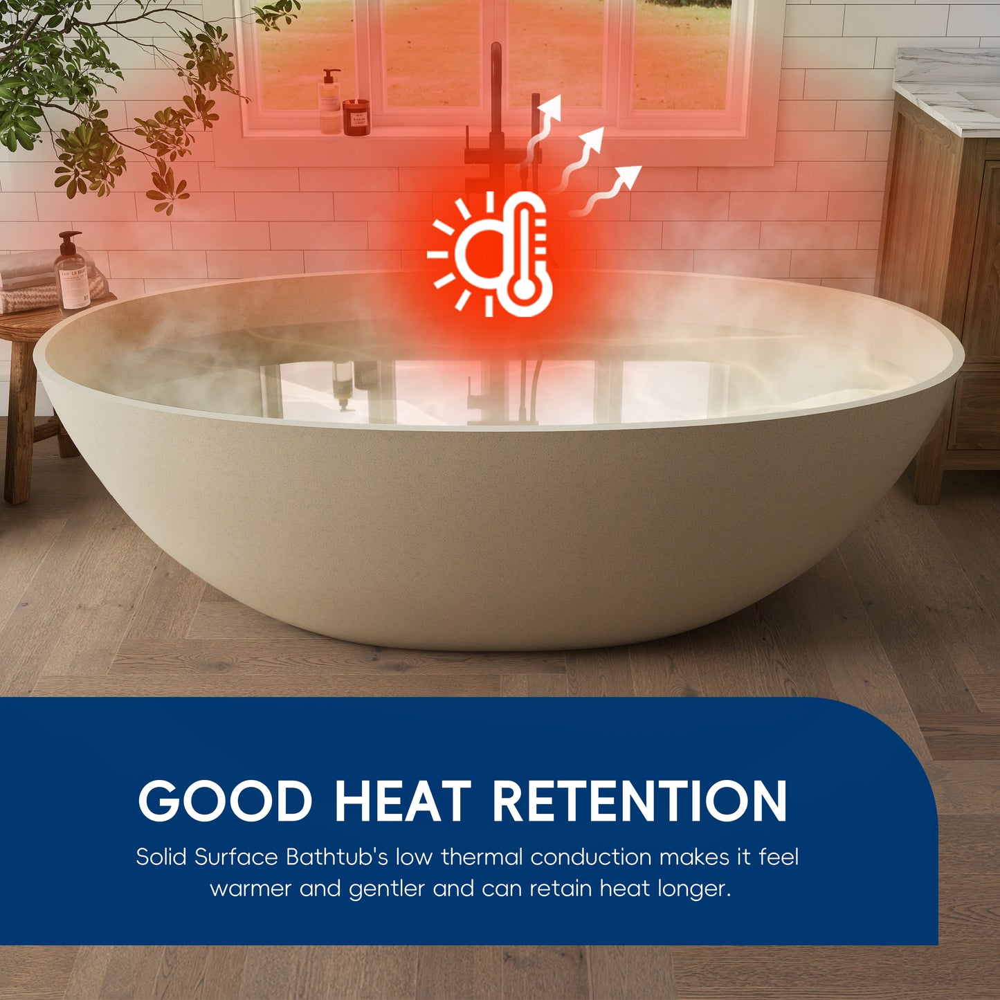 Medunjess 65" Milk coffee Granules Oval Luxury Freestanding Solid Surface Resin Stone Soaking Tub