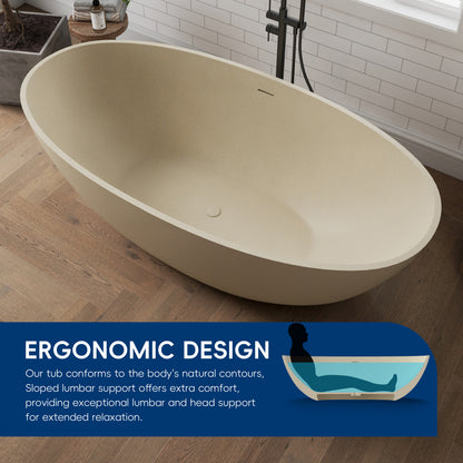Medunjess 65" Milk coffee Granules Oval Luxury Freestanding Solid Surface Resin Stone Soaking Tub