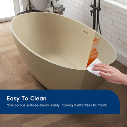 Medunjess 65" Milk coffee Granules Oval Luxury Freestanding Solid Surface Resin Stone Soaking Tub