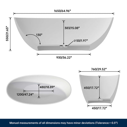 Medunjess 65'' Oval Luxury Resin Stone Soaking Tub