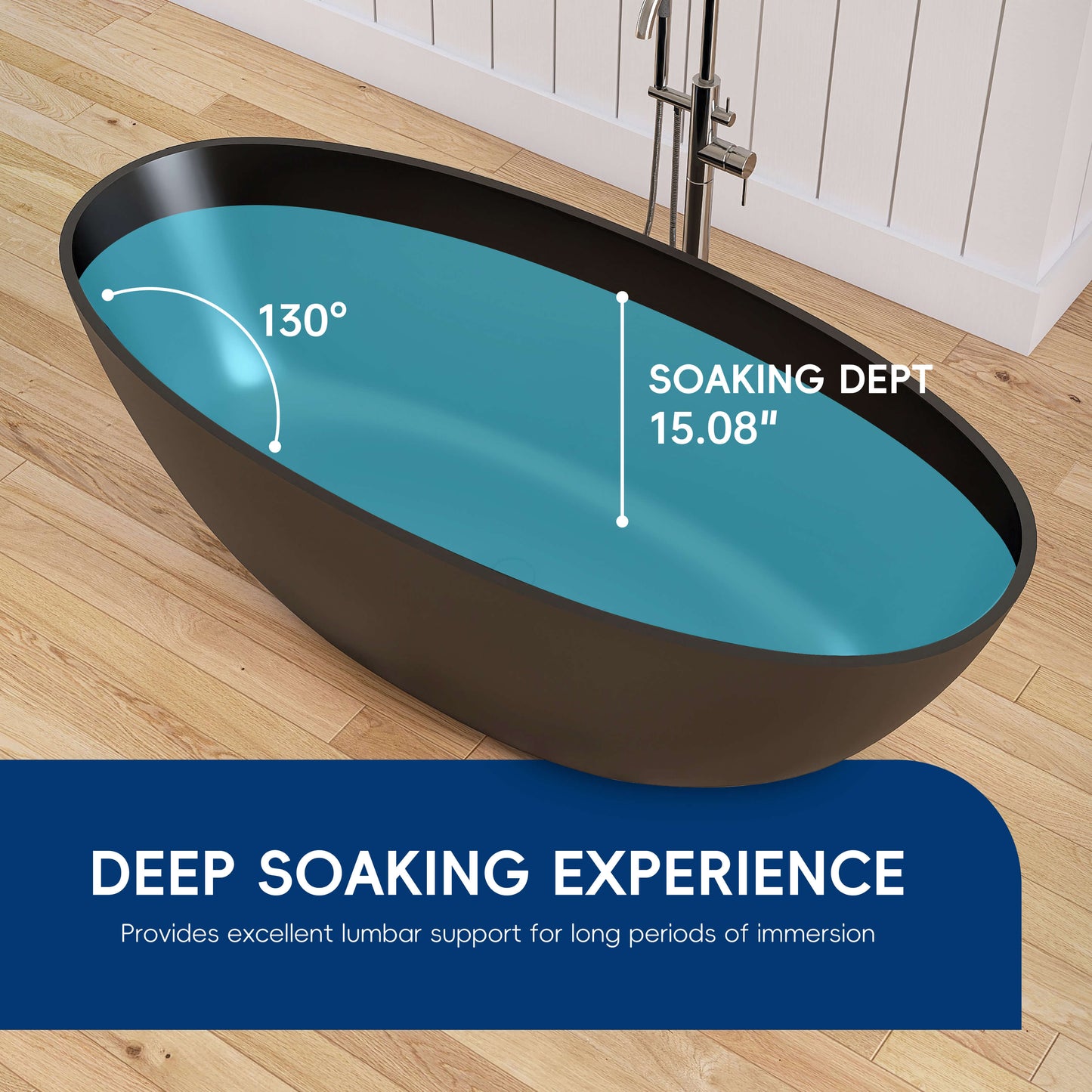 Medunjess 65'' Oval Luxury Resin Stone Soaking Tub,Black