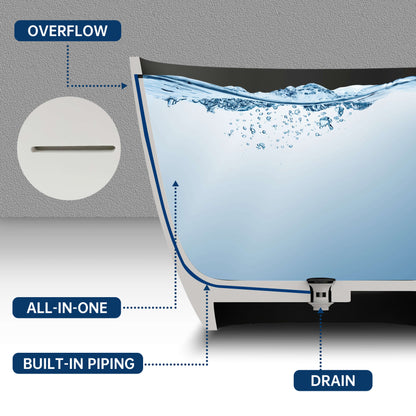 Medunjess 65'' Oval Luxury Resin Stone Soaking Tub,Black