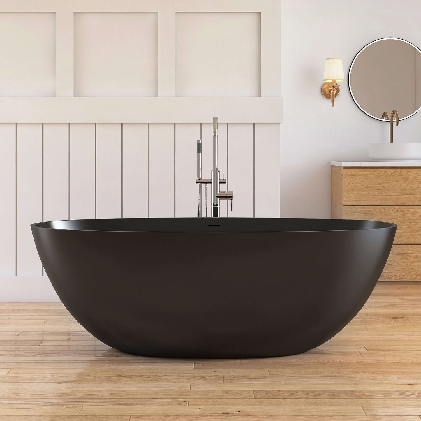 Medunjess 65'' Oval Luxury Resin Stone Soaking Tub,Black