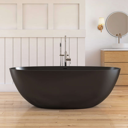 Medunjess 65'' Oval Luxury Resin Stone Soaking Tub,Black