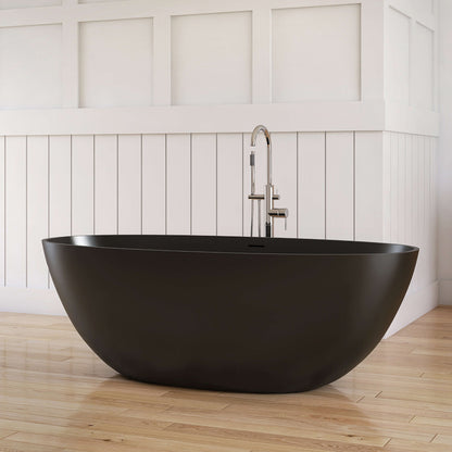 Medunjess 65'' Oval Luxury Resin Stone Soaking Tub,Black
