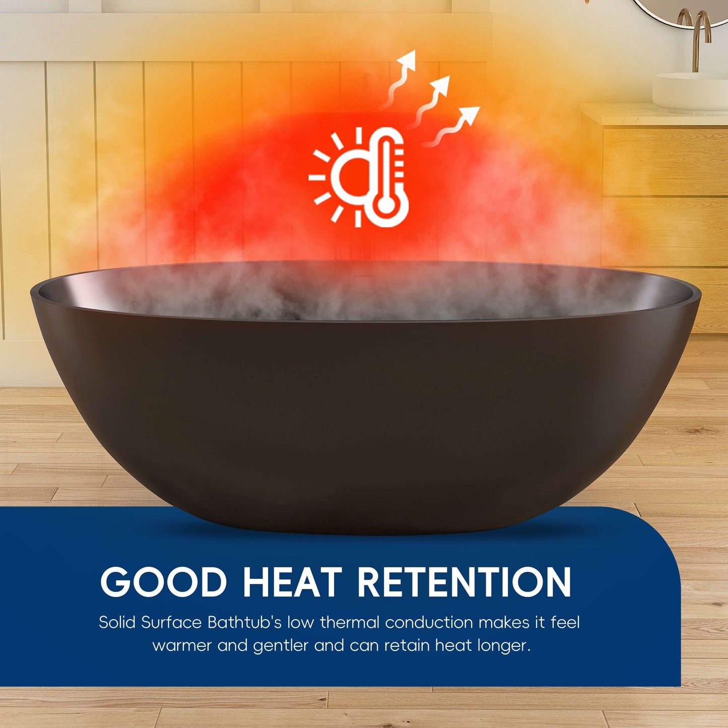 Medunjess 65'' Oval Luxury Resin Stone Soaking Tub,Black