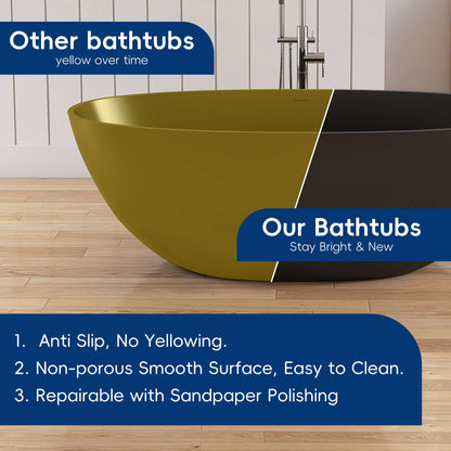 Medunjess 65'' Oval Luxury Resin Stone Soaking Tub,Black