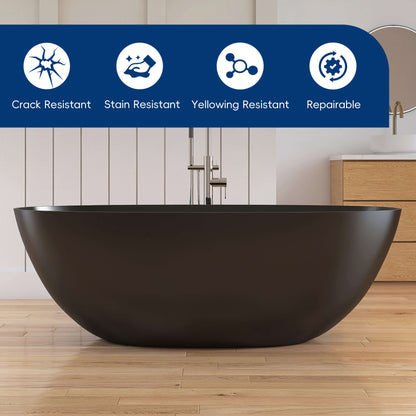 Medunjess 65'' Oval Luxury Resin Stone Soaking Tub,Black