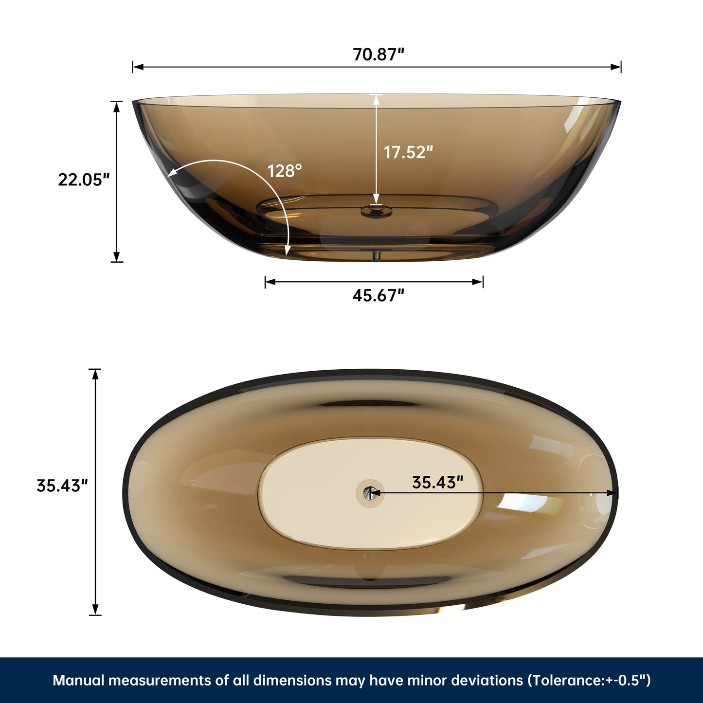 Medunjess 71" Freestanding Soaking Bahtutb Solid Surface Stone Resin Soaking Bathtub,Sepia